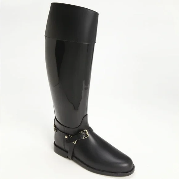 Jimmy Choo Black Rubber Cheshire Equestrian Style Tall Rainboots | Size 37 - Picture 2 of 8
